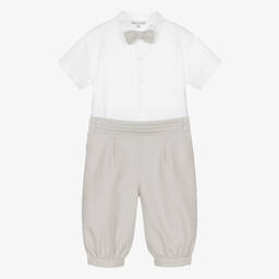 Beatrice & George-Boys Beige Herringbone Cotton Shorts Set | Childrensalon Outlet
