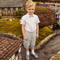 Beatrice & George-Boys Beige Herringbone Cotton Shorts Set | Childrensalon Outlet
