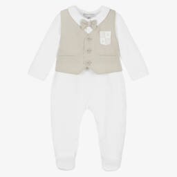 بياتريس آند جورج-أفرول بيبي غرو جيليه قطن جيرسي لون أبيض وبيج | Childrensalon Outlet