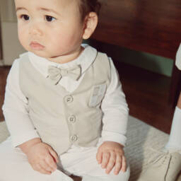 بياتريس آند جورج-أفرول بيبي غرو جيليه قطن جيرسي لون أبيض وبيج | Childrensalon Outlet