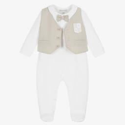 بياتريس آند جورج-أفرول بيبي غرو جيليه قطن جيرسي لون أبيض وبيج | Childrensalon Outlet