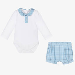 Beatrice & George-Боди и голубые шорты в клетку | Childrensalon Outlet