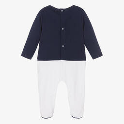 Beatrice & George-Boys Blue Cotton Blazer Babygrow  | Childrensalon Outlet
