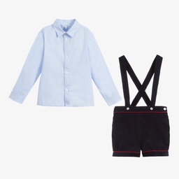 Beatrice & George-طقم شورت و قميص قطن لون كحلي و أزرق للأولاد | Childrensalon Outlet