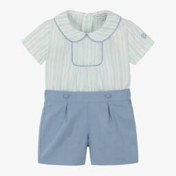 Beatrice & George-Boys Blue Linen Blend Ensemble | Childrensalon Outlet