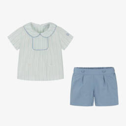 Beatrice & George-Boys Blue Linen Blend Ensemble | Childrensalon Outlet