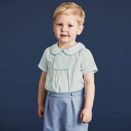 Beatrice & George-Boys Blue Linen Blend Ensemble | Childrensalon Outlet
