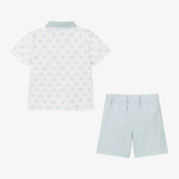 Beatrice & George-Boys Blue Patterned Polo & Shorts Ensemble | Childrensalon Outlet