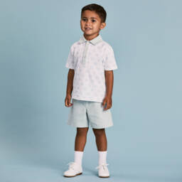 Beatrice & George-Boys Blue Patterned Polo & Shorts Ensemble | Childrensalon Outlet