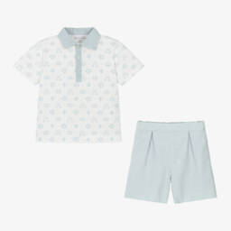 Beatrice & George-Boys Blue Patterned Polo & Shorts Ensemble | Childrensalon Outlet