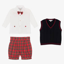 بياتريس آند جورج-بدلة رسمية أطفال ولادي قطن تارتان لون أحمر و أزرق | Childrensalon Outlet