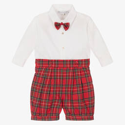 بياتريس آند جورج-بدلة رسمية أطفال ولادي قطن تارتان لون أحمر و أزرق | Childrensalon Outlet