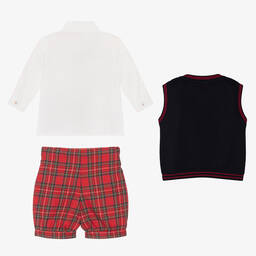بياتريس آند جورج-بدلة رسمية أطفال ولادي قطن تارتان لون أحمر و أزرق | Childrensalon Outlet