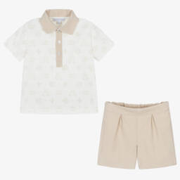 Beatrice & George-Boys Creamy Monogrammed Polo Set | Childrensalon Outlet