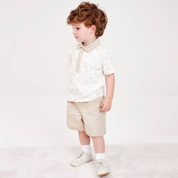 Beatrice & George-Boys Creamy Monogrammed Polo Set | Childrensalon Outlet