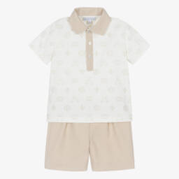 Beatrice & George-Boys Creamy Monogrammed Polo Set | Childrensalon Outlet