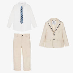 Beatrice & George-Boys Elegant Beige Linen Ensemble | Childrensalon Outlet