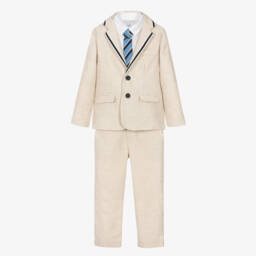 Beatrice & George-Boys Elegant Beige Linen Ensemble | Childrensalon Outlet