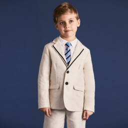 Beatrice & George-Boys Elegant Beige Linen Ensemble | Childrensalon Outlet