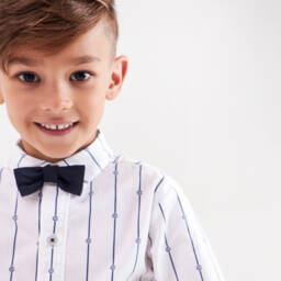 Beatrice & George-Boys Elegant White & Navy Stripe Ensemble | Childrensalon Outlet