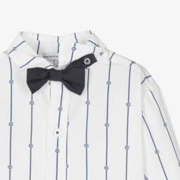 Beatrice & George-Boys Elegant White & Navy Stripe Ensemble | Childrensalon Outlet