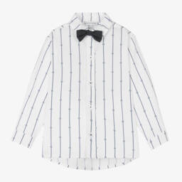 Beatrice & George-Boys Elegant White & Navy Stripe Ensemble | Childrensalon Outlet