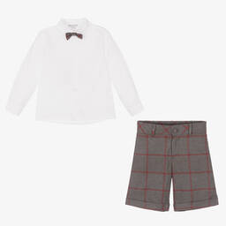 بياتريس آند جورج-طقم شورت كاروهات قطن لون رمادي وأبيض للأولاد | Childrensalon Outlet