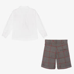 بياتريس آند جورج-طقم شورت كاروهات قطن لون رمادي وأبيض للأولاد | Childrensalon Outlet
