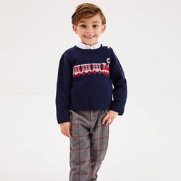Beatrice & George-Boys Grey Checked Cotton Trousers | Childrensalon Outlet