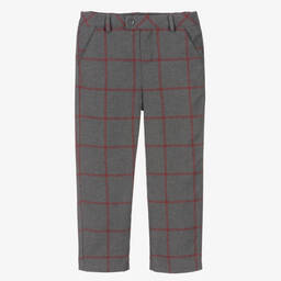 Beatrice & George-Boys Grey Checked Cotton Trousers | Childrensalon Outlet