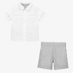 Beatrice & George-Бело-серый хлопковый летний костюм для мальчиков | Childrensalon Outlet