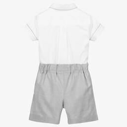 Beatrice & George-Бело-серый хлопковый летний костюм для мальчиков | Childrensalon Outlet