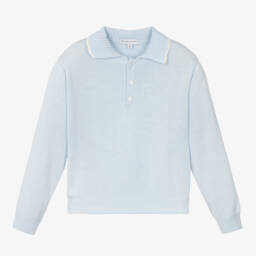 Beatrice & George-Boys Light Blue Cotton Henley Jumper | Childrensalon Outlet