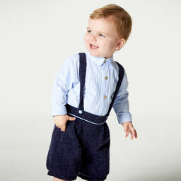 Beatrice & George-Boys Navy Blue Knitted Shorts Set | Childrensalon Outlet