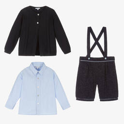 Beatrice & George-Boys Navy Blue Knitted Shorts Set | Childrensalon Outlet