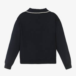 Beatrice & George-Boys Navy Cotton Buttoned Sweater | Childrensalon Outlet