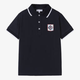 Beatrice & George-Boys Navy Crest Polo Shirt | Childrensalon Outlet