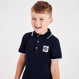 Beatrice & George-Boys Navy Crest Polo Shirt | Childrensalon Outlet