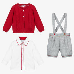Beatrice & George-Boys Red & Grey Jersey Shorts Set | Childrensalon Outlet