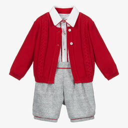 Beatrice & George-Boys Red & Grey Jersey Shorts Set | Childrensalon Outlet