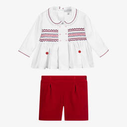 Beatrice & George-Красный летний костюм из бархата со сборками для мальчиков | Childrensalon Outlet