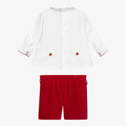 Beatrice & George-Красный летний костюм из бархата со сборками для мальчиков | Childrensalon Outlet