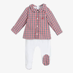 Beatrice & George-Boys Red & White Cotton Babygrow | Childrensalon Outlet