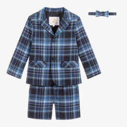 Beatrice & George-Синий костюм в клетку с шортами для мальчиков | Childrensalon Outlet