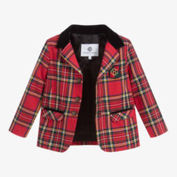 Beatrice & George-Красный костюм с шортами из шотландки для мальчиков | Childrensalon Outlet