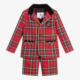 Beatrice & George-Красный костюм с шортами из шотландки для мальчиков | Childrensalon Outlet