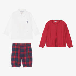 بياتريس آند جورج-طقم كارديغان وقميص أطفال ولادي لون أحمر وأزرق | Childrensalon Outlet