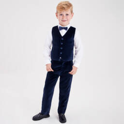 Beatrice & George-Костюм с синим бархатным жилетом | Childrensalon Outlet