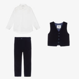 Beatrice & George-Костюм с синим бархатным жилетом | Childrensalon Outlet