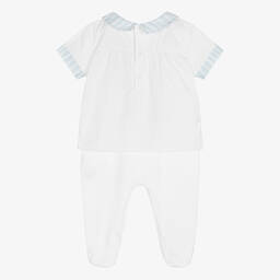 Beatrice & George-Бело-голубой хлопковый комбинезон | Childrensalon Outlet